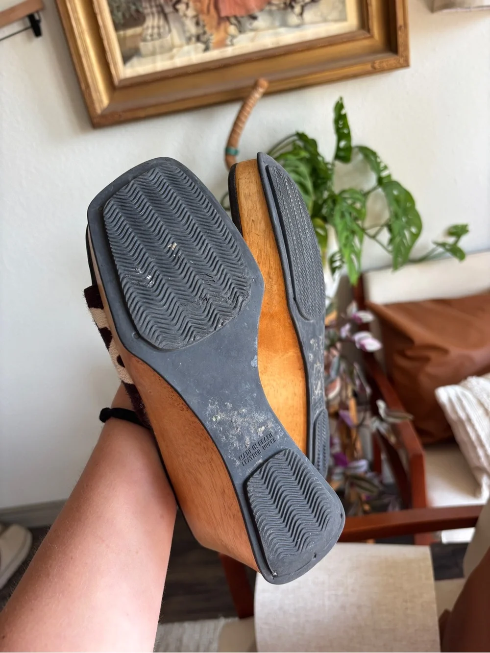 Cowhide Slide Wedge Sandal - Black & Brown